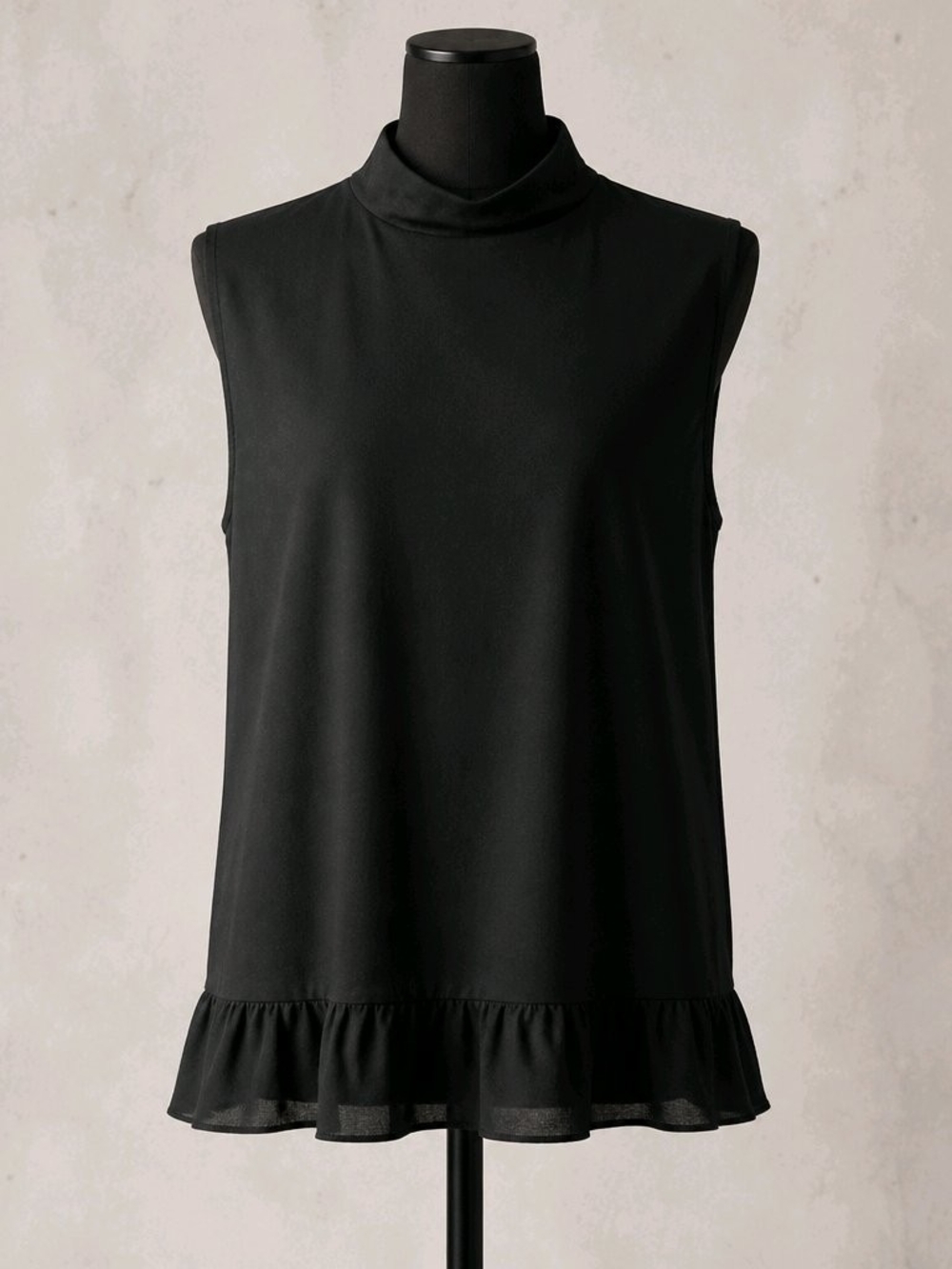 Mock Neck Sleeveless Ruffle-Hem Mini Dress - Black